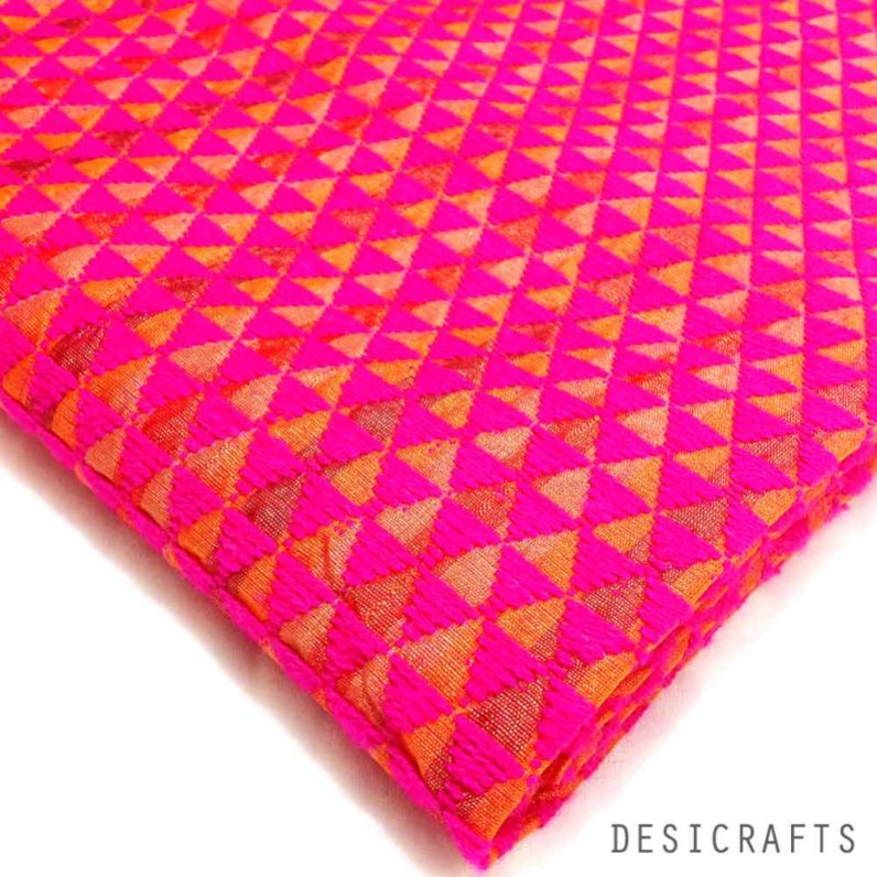 Hand embroidered Hot Pink Phulkari on Pure Silk Fabric